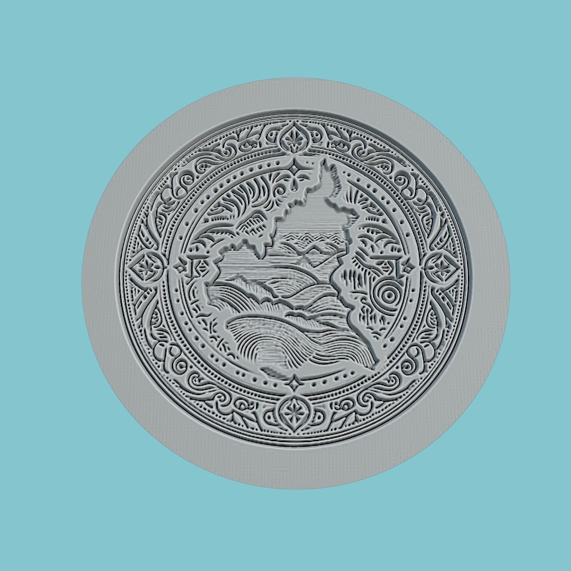 Cameroon Map Medallion 3D print model_2