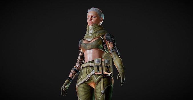 Military Woman Rigged PBR Low-poly 3D model