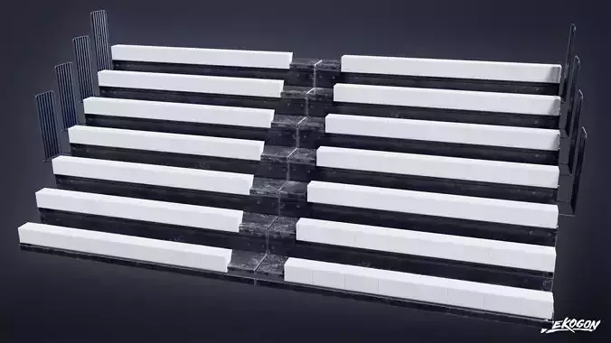 HIGH SCHOOL GYM - Retractable Bleachers 01 - LOW POLY Low-poly 3D model