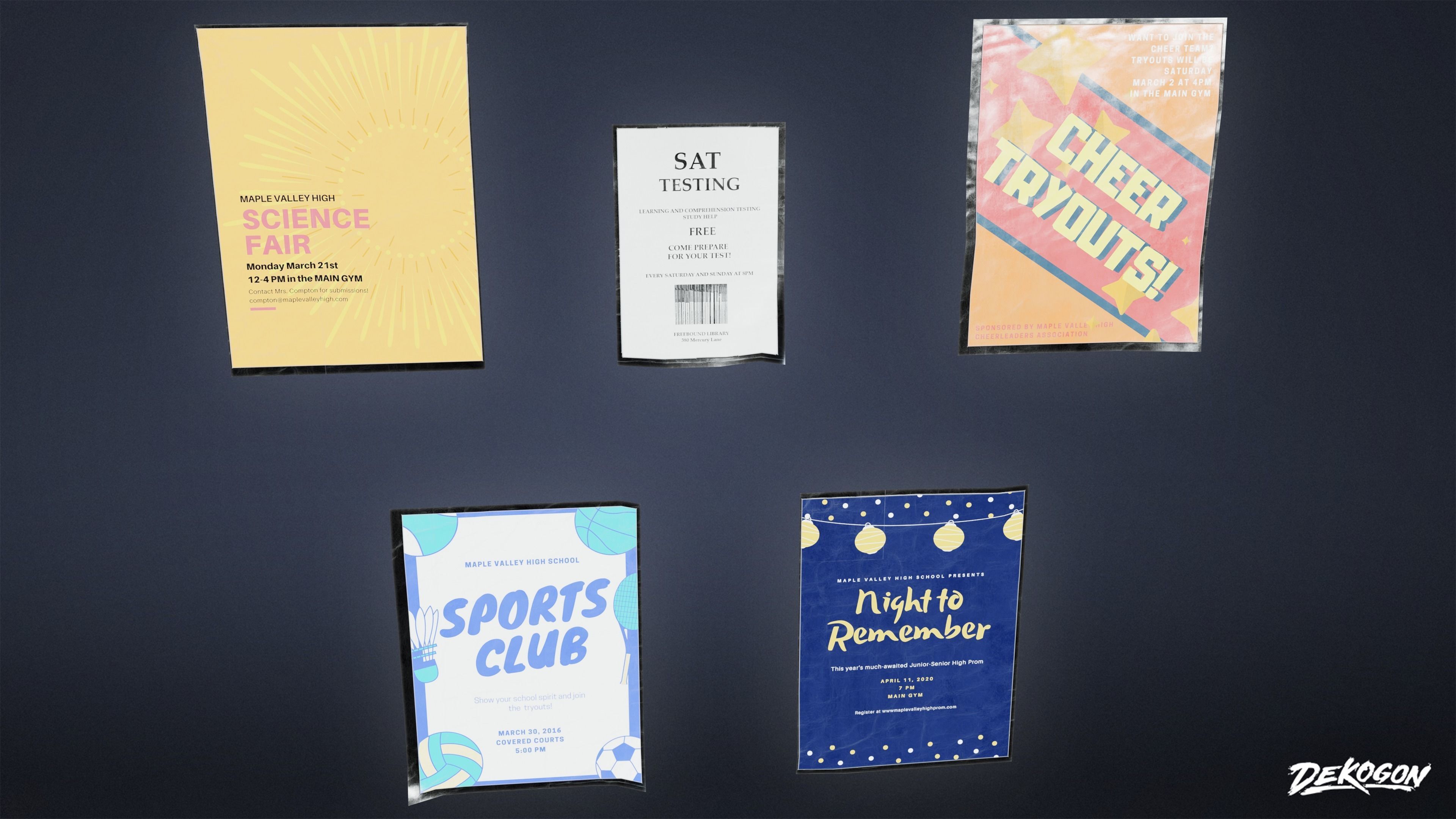 HIGH SCHOOL GYM - School Posters 01 - LOW POLY Low-poly 3D model_1