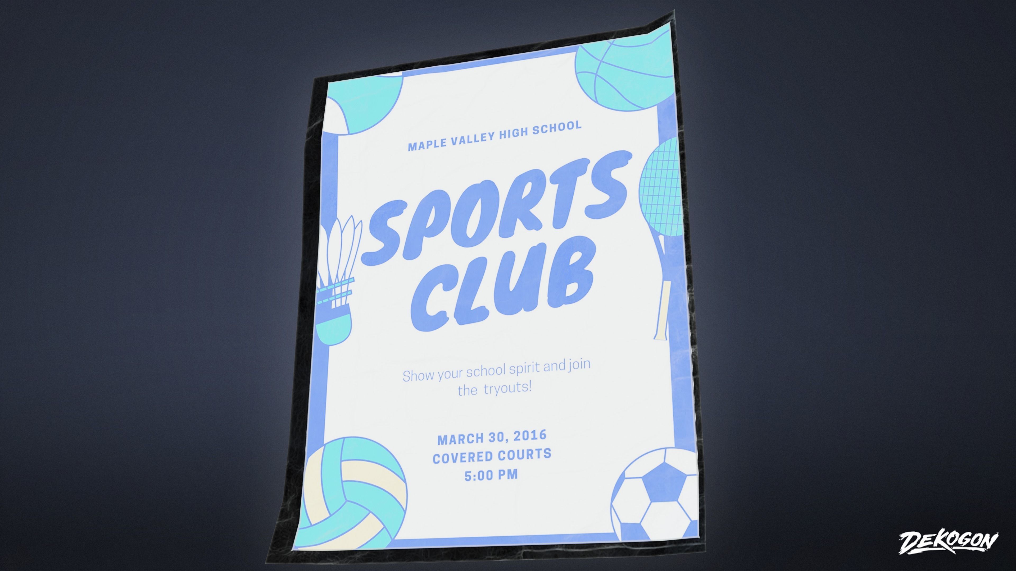 HIGH SCHOOL GYM - School Posters 01 - LOW POLY Low-poly 3D model_3