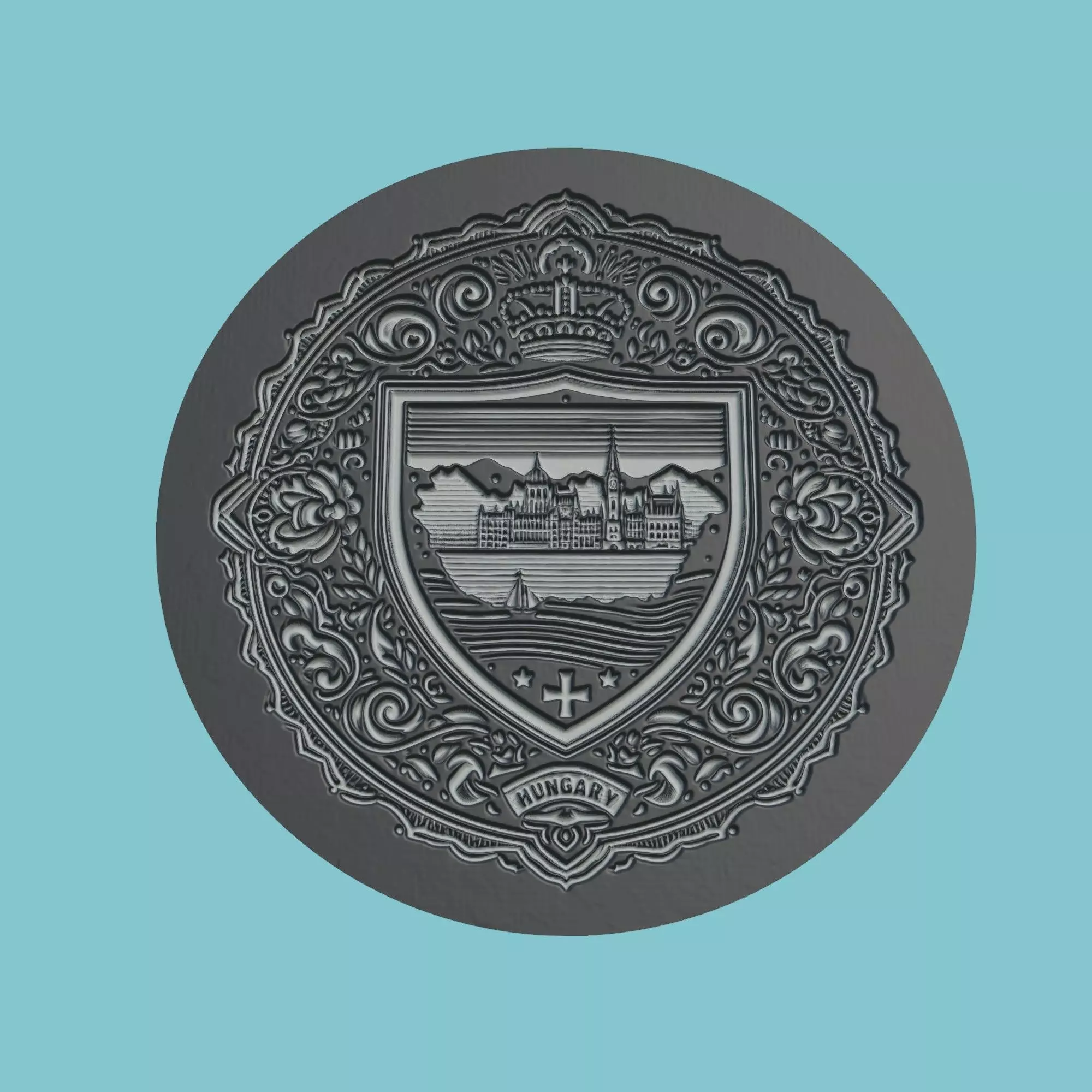 Hungary Map Medallion 3D print model_0