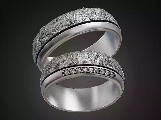 Pair wedding rings foil texture 3D print model