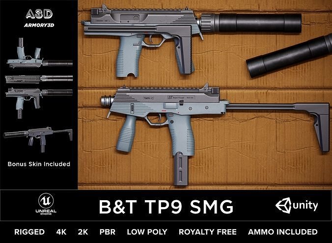 Game Ready MP9 SMG 9mm Low-poly 3D model