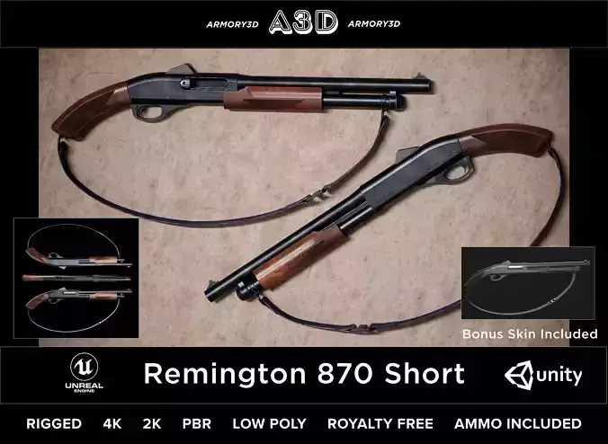 Game Ready Remington 870 Shotgun Short PBR Rigged