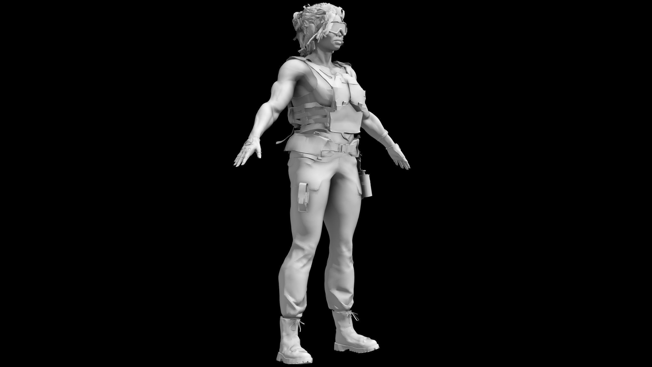 African American Female Military Soldier 3D model_2