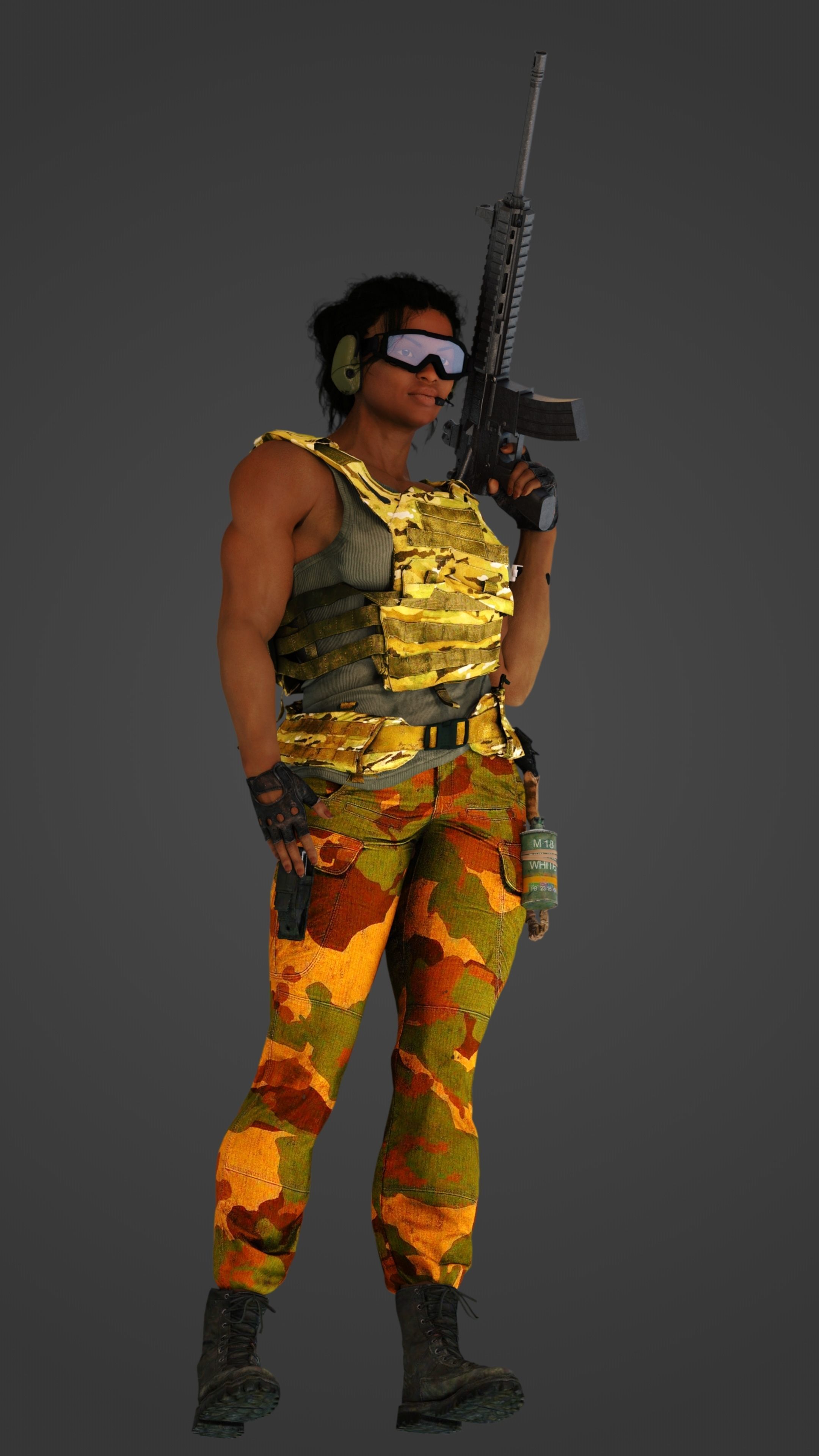 African American Female Military Soldier 3D model_10