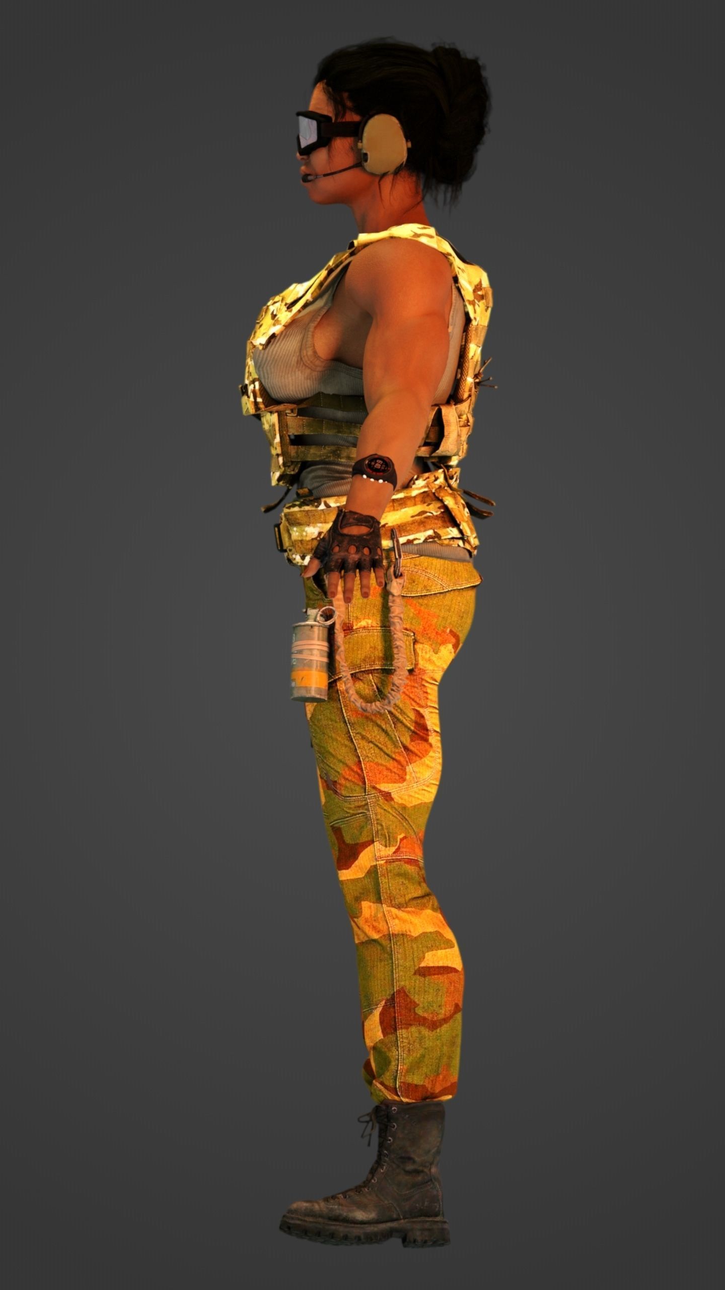 African American Female Military Soldier 3D model_6