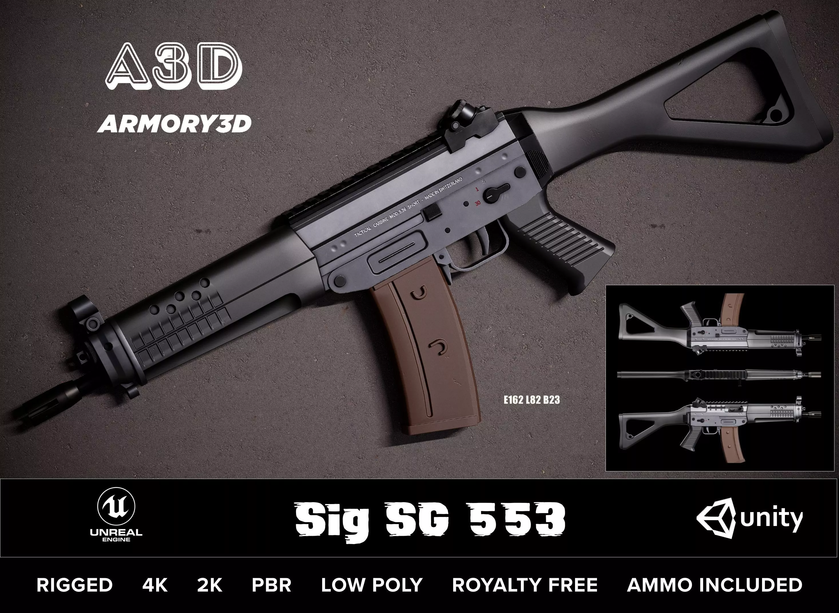 Game Ready Sig SG 553 Rifle PBR Rigged Low-poly 3D model_0