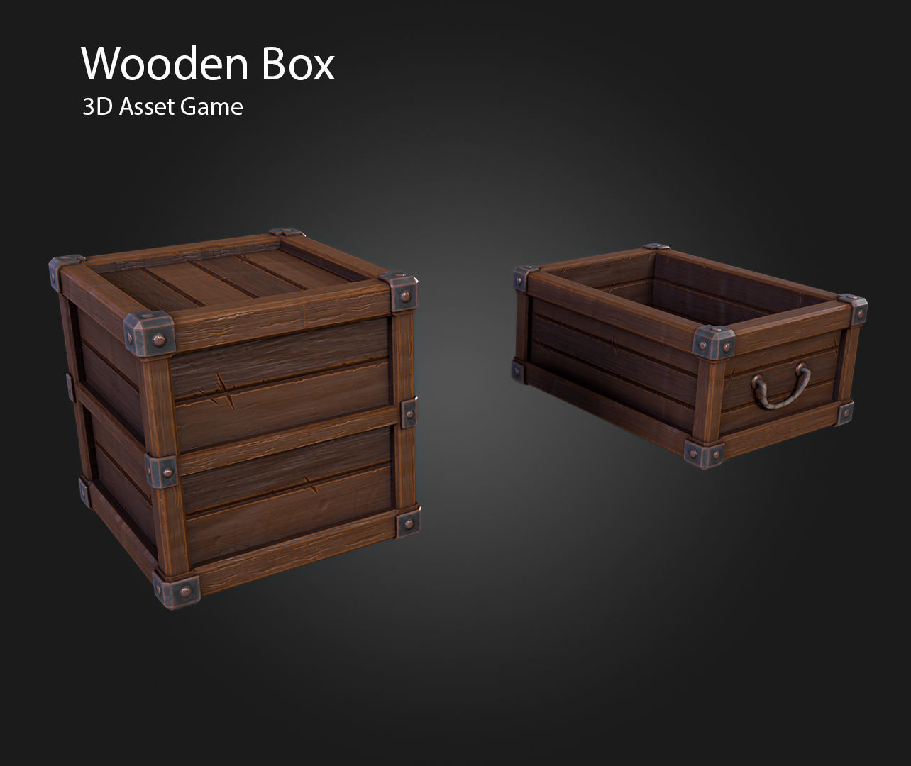 Wooden Box Low-poly 3D model_5