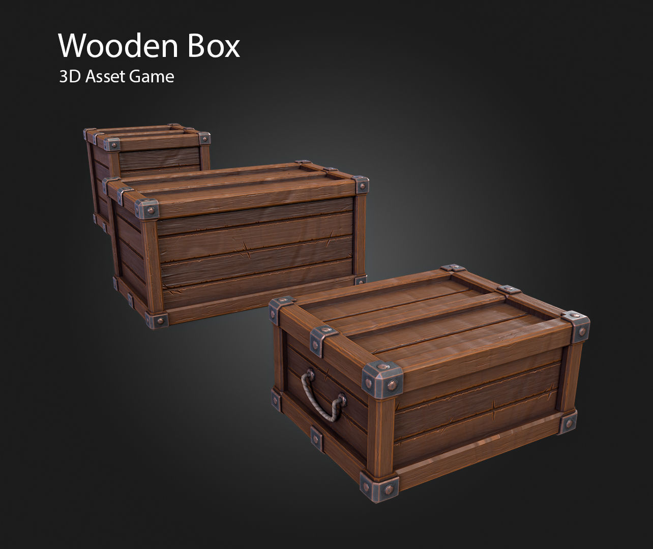 Wooden Box Low-poly 3D model_9
