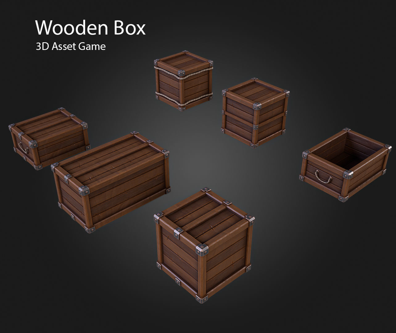 Wooden Box Low-poly 3D model_2