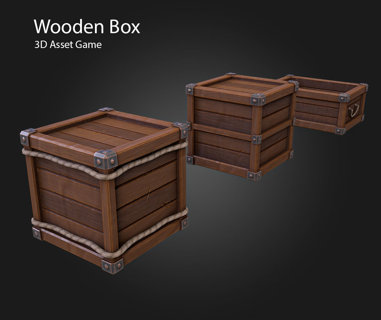 Wooden Box Low-poly 3D model_8