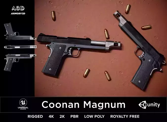 Game Ready Coonan Magum 357 PBR Rigged Low-poly 3D model