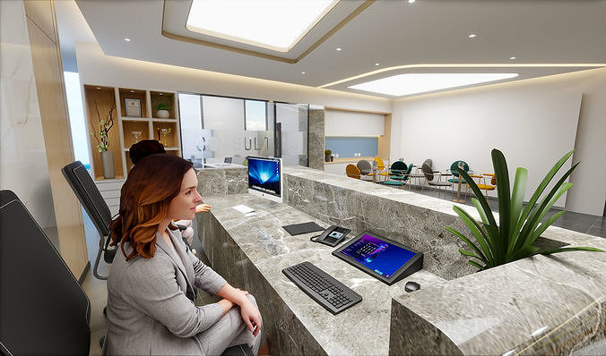 Hospital Reception - Corridor lobby hall 3D model 3