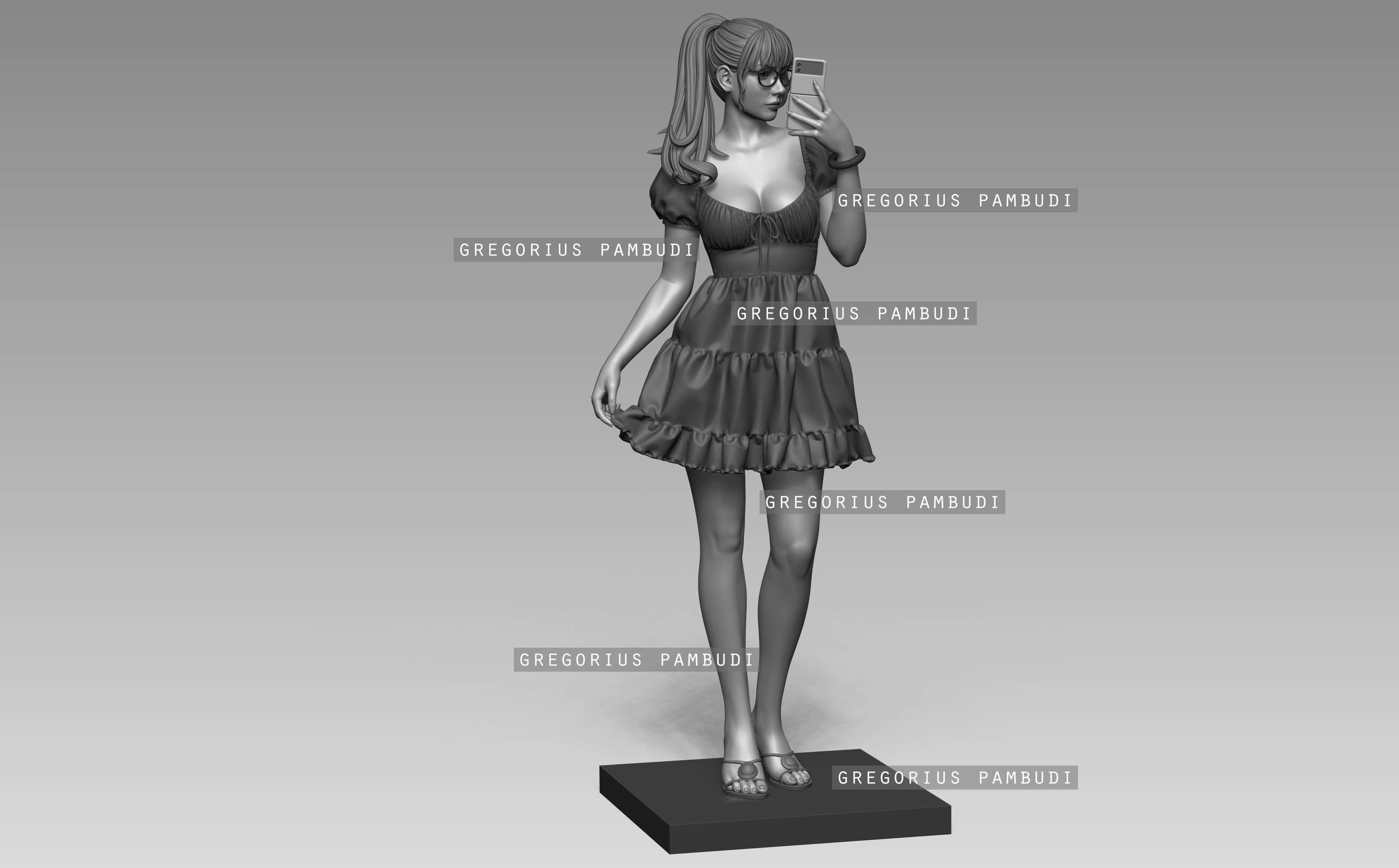 A woman Taking a Mirror Selfie Statue 3d Printable 3D print model_2