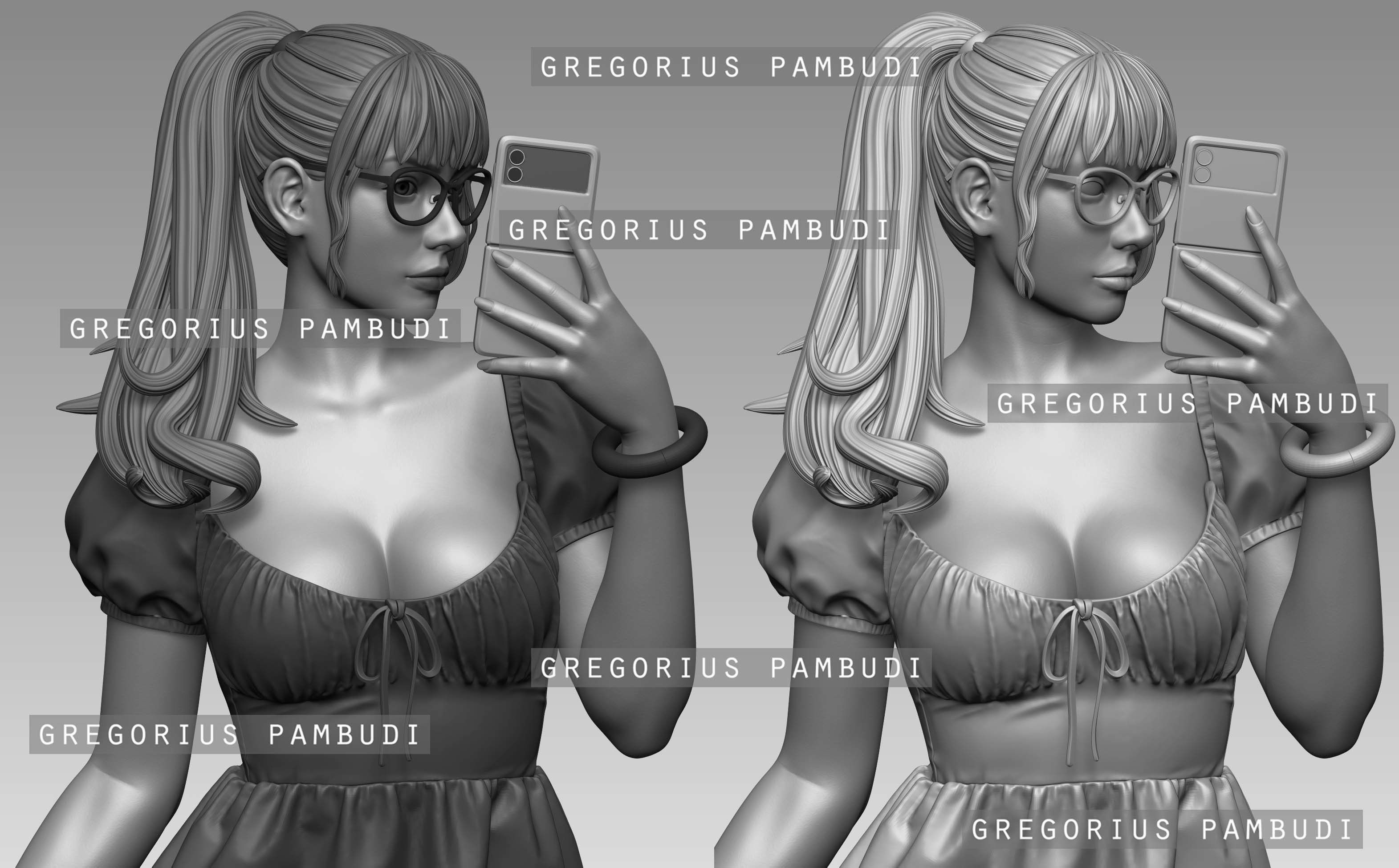 A woman Taking a Mirror Selfie Statue 3d Printable 3D print model_14