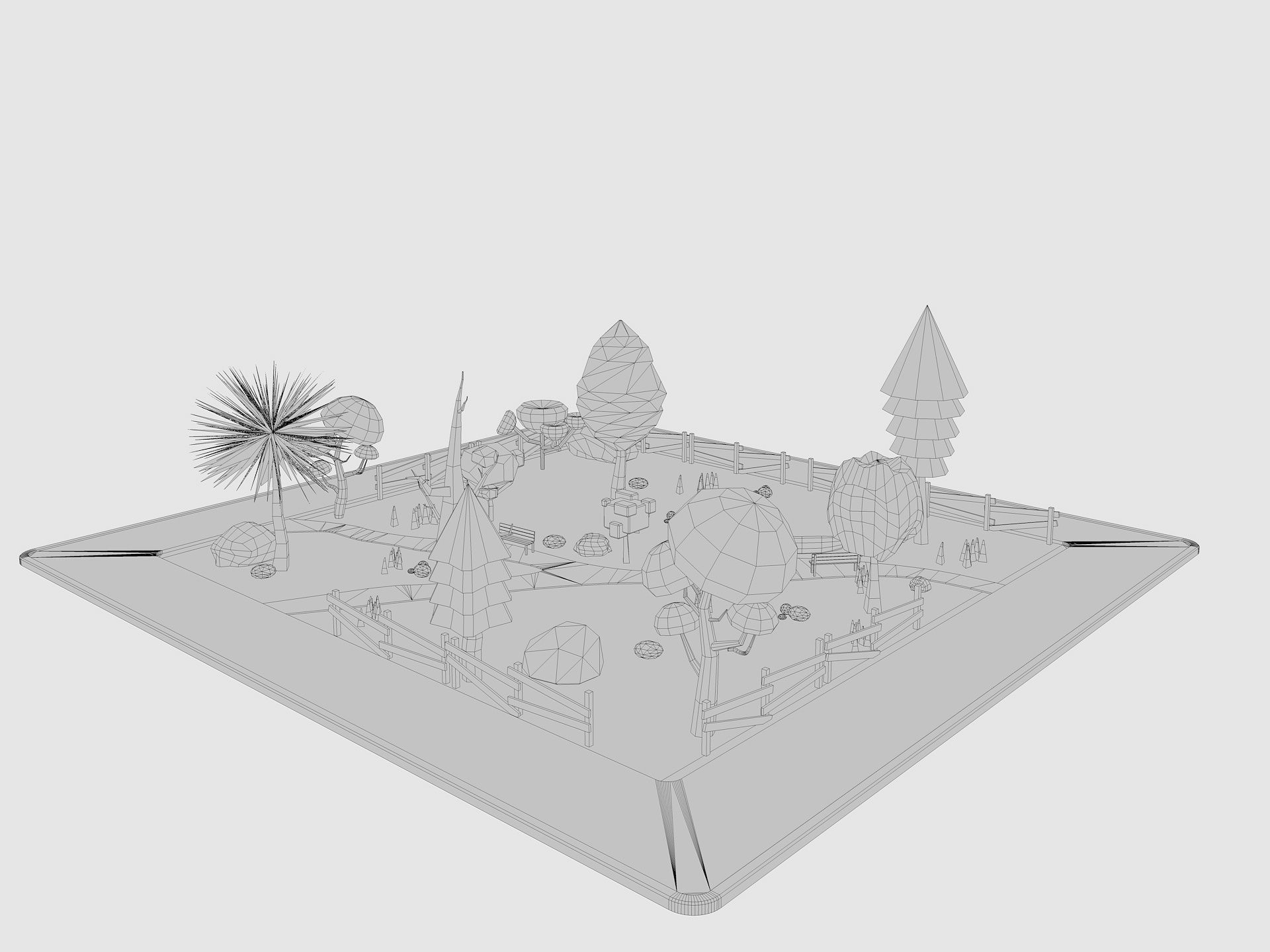 Cartoon Park with Tree Low-poly 3D model_10