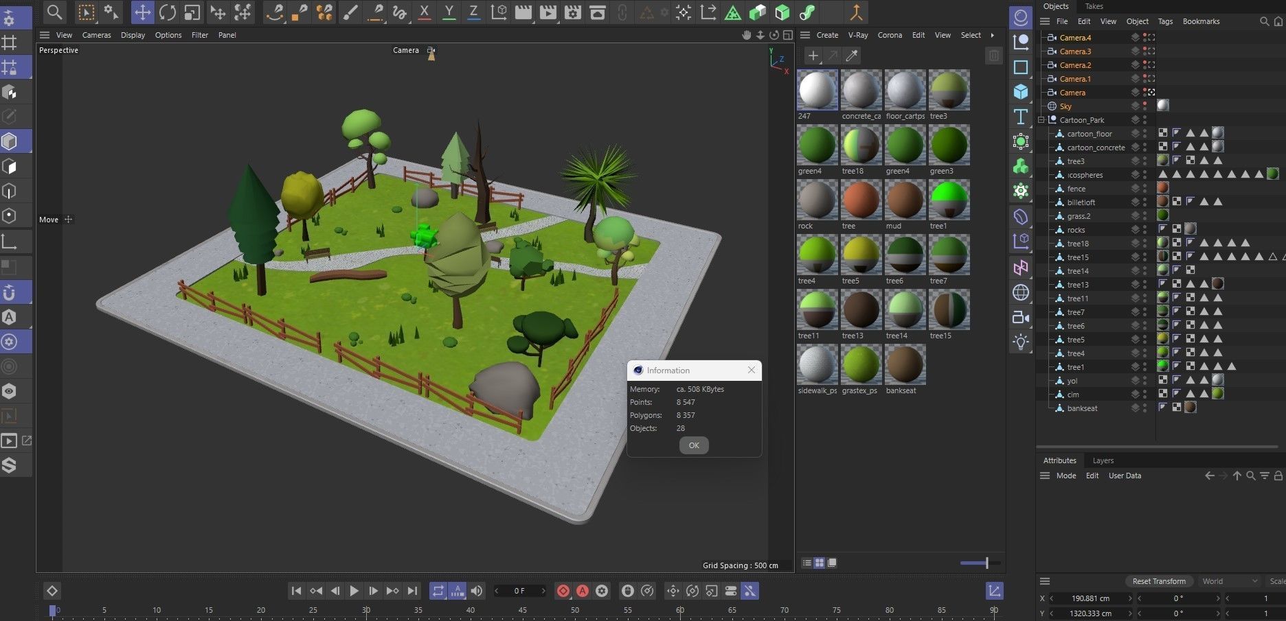 Cartoon Park with Tree Low-poly 3D model_6