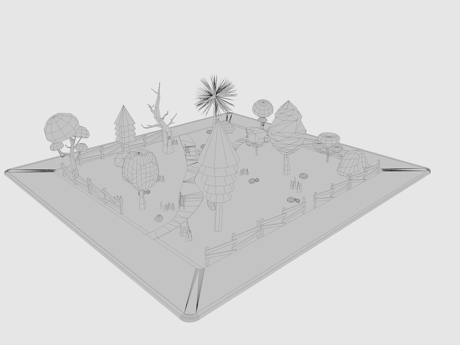 Cartoon Park with Tree Low-poly 3D model_9