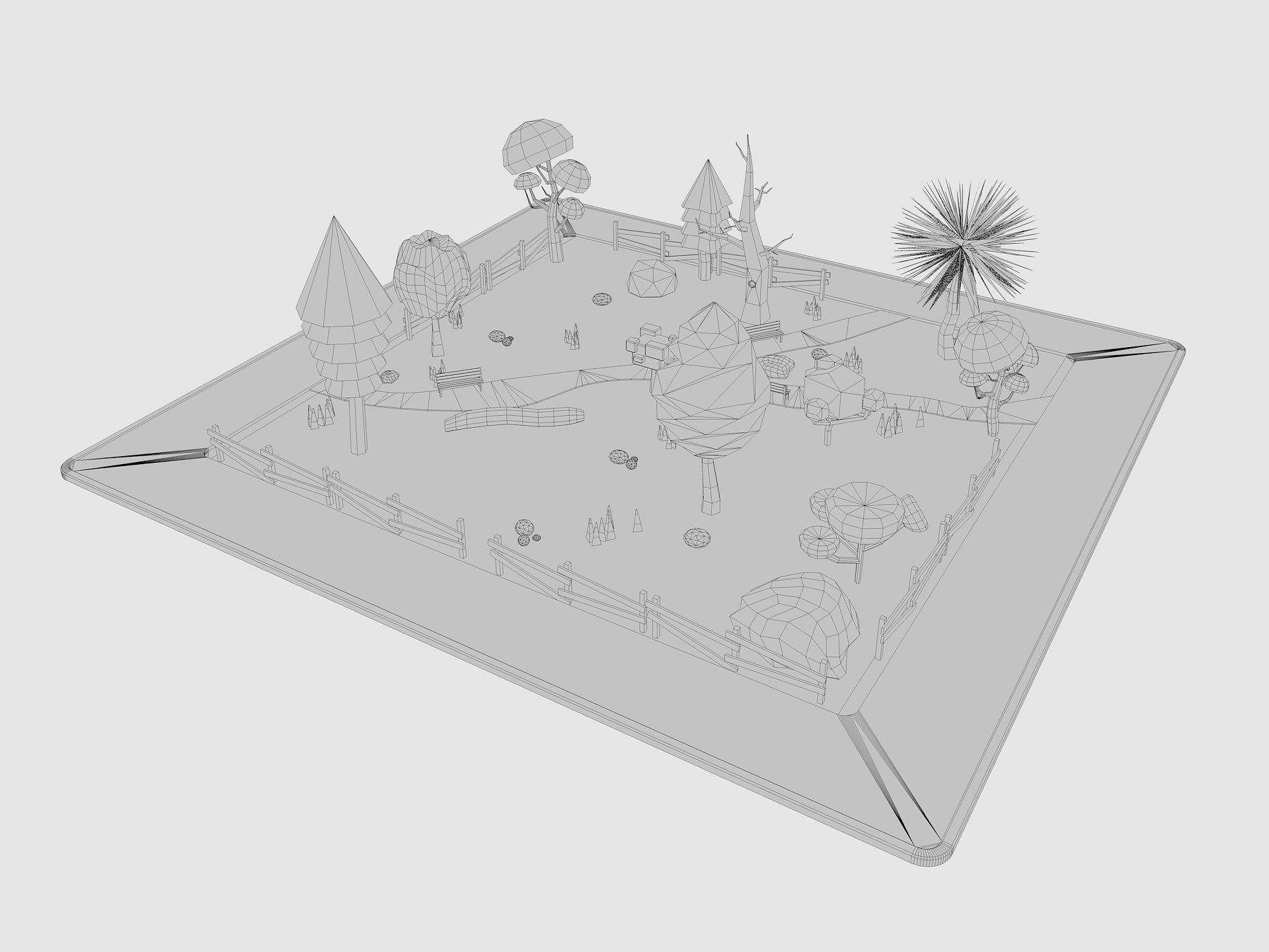 Cartoon Park with Tree Low-poly 3D model_8