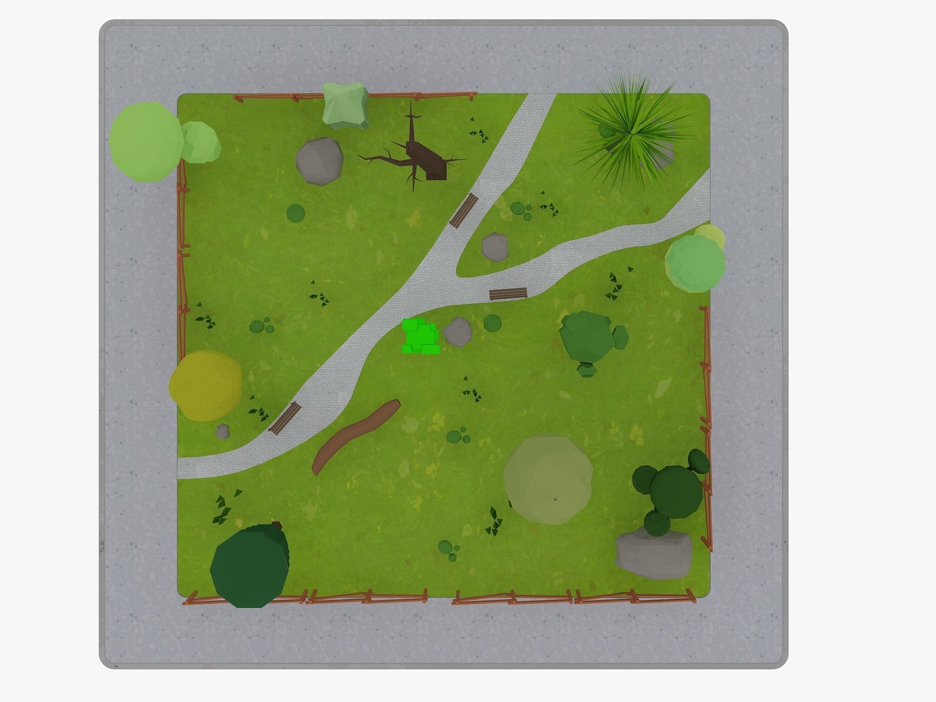 Cartoon Park with Tree Low-poly 3D model_4