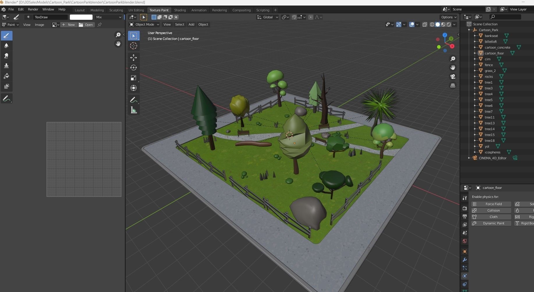 Cartoon Park with Tree Low-poly 3D model_5