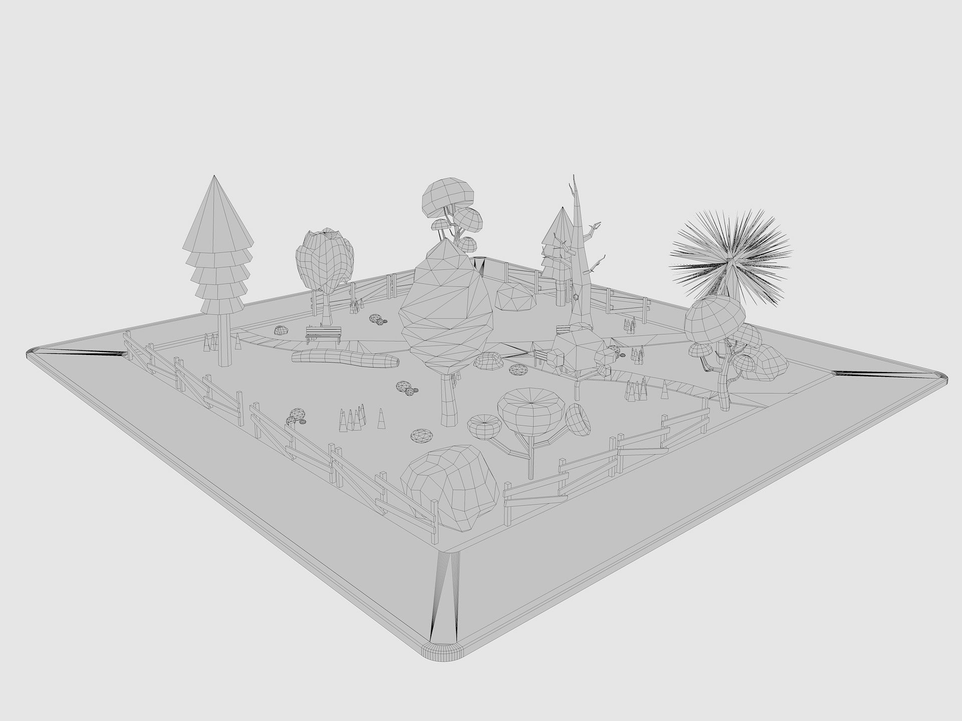 Cartoon Park with Tree Low-poly 3D model_11