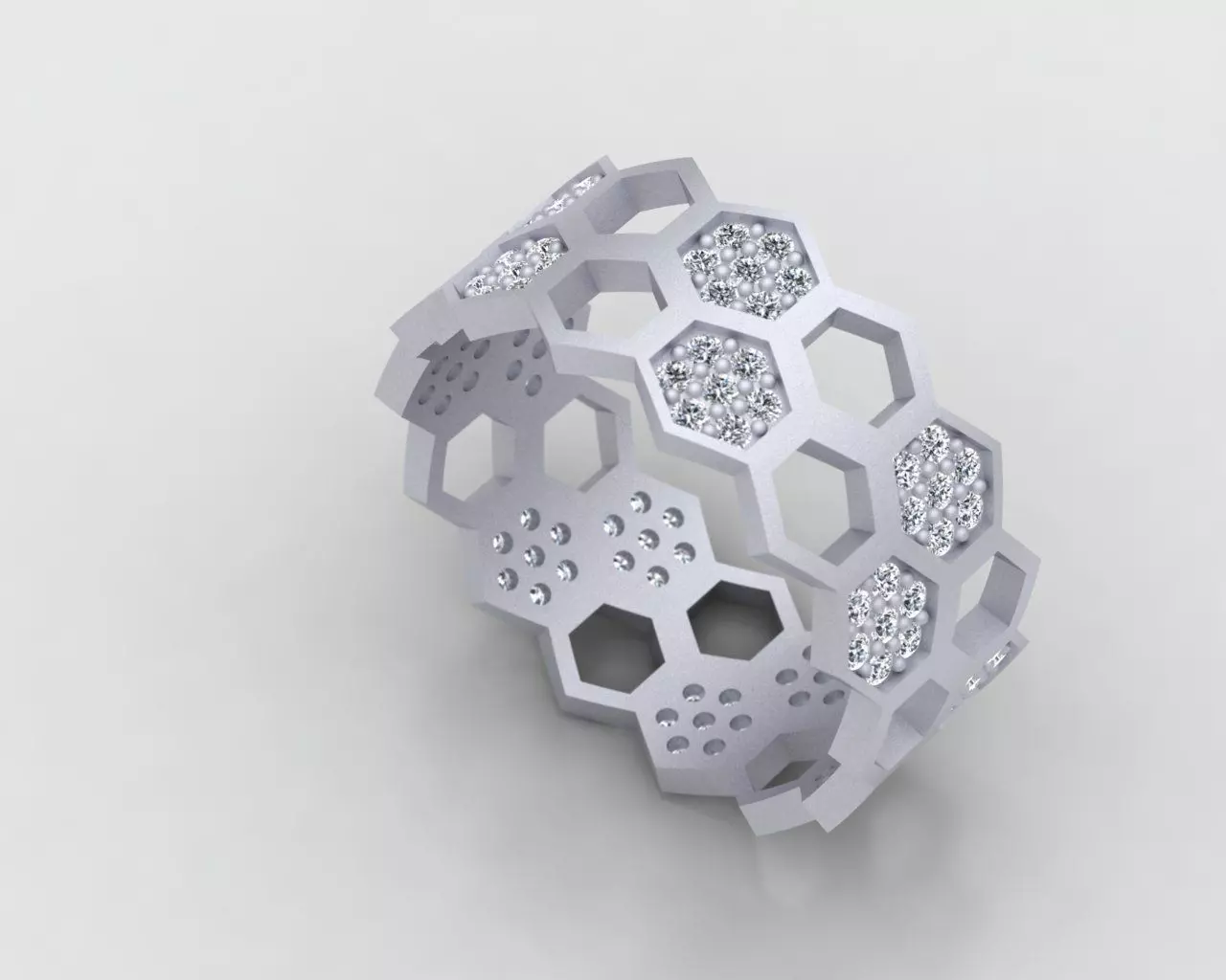 Honeycomb Ring with Round Diamond 3D print model_0