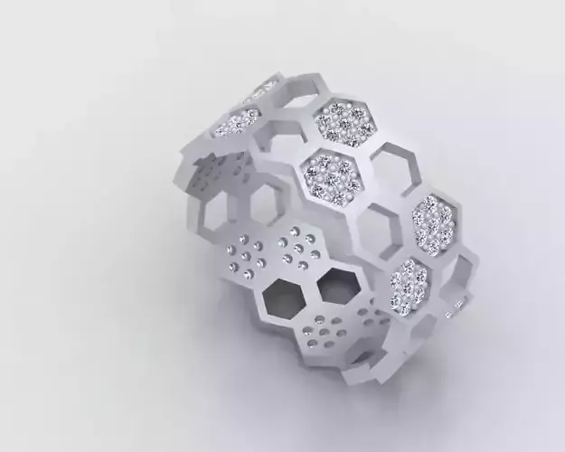 Honeycomb Ring with Round Diamond