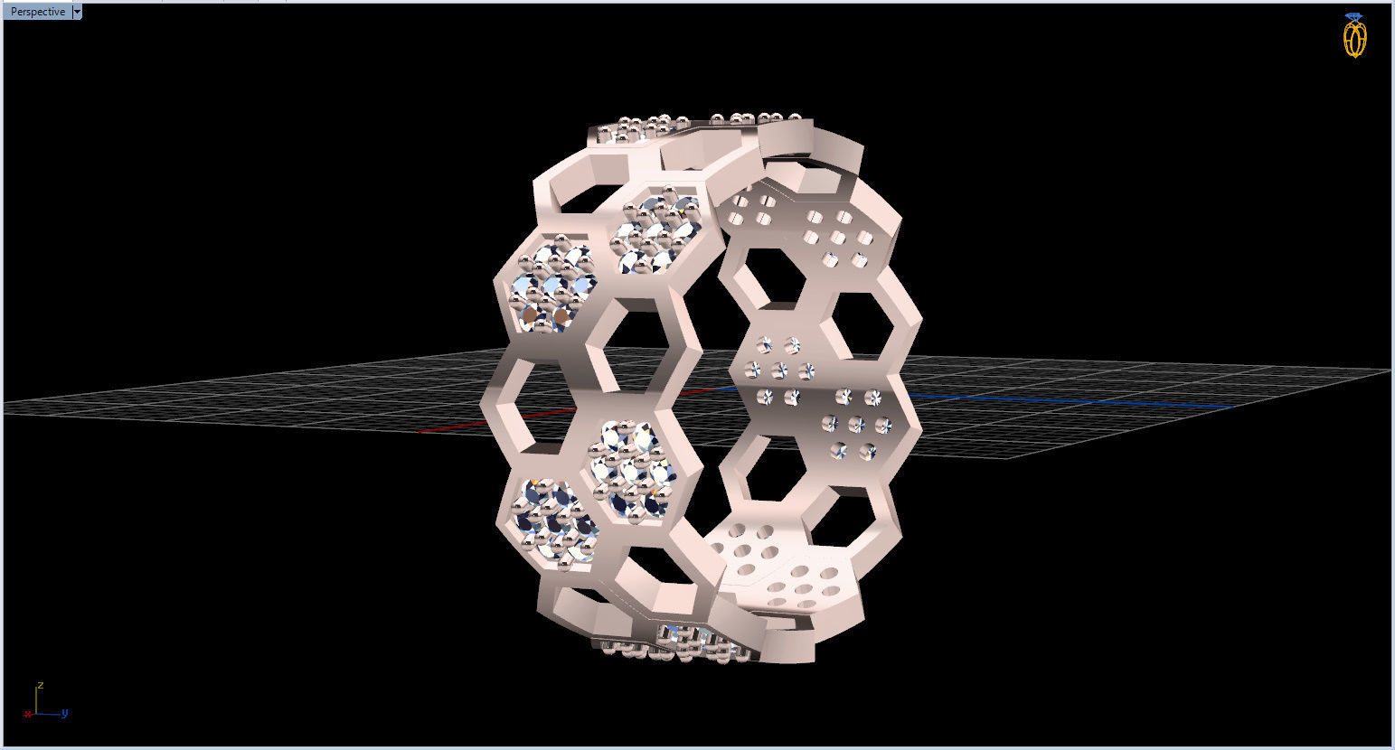 Honeycomb Ring with Round Diamond 3D print model_50