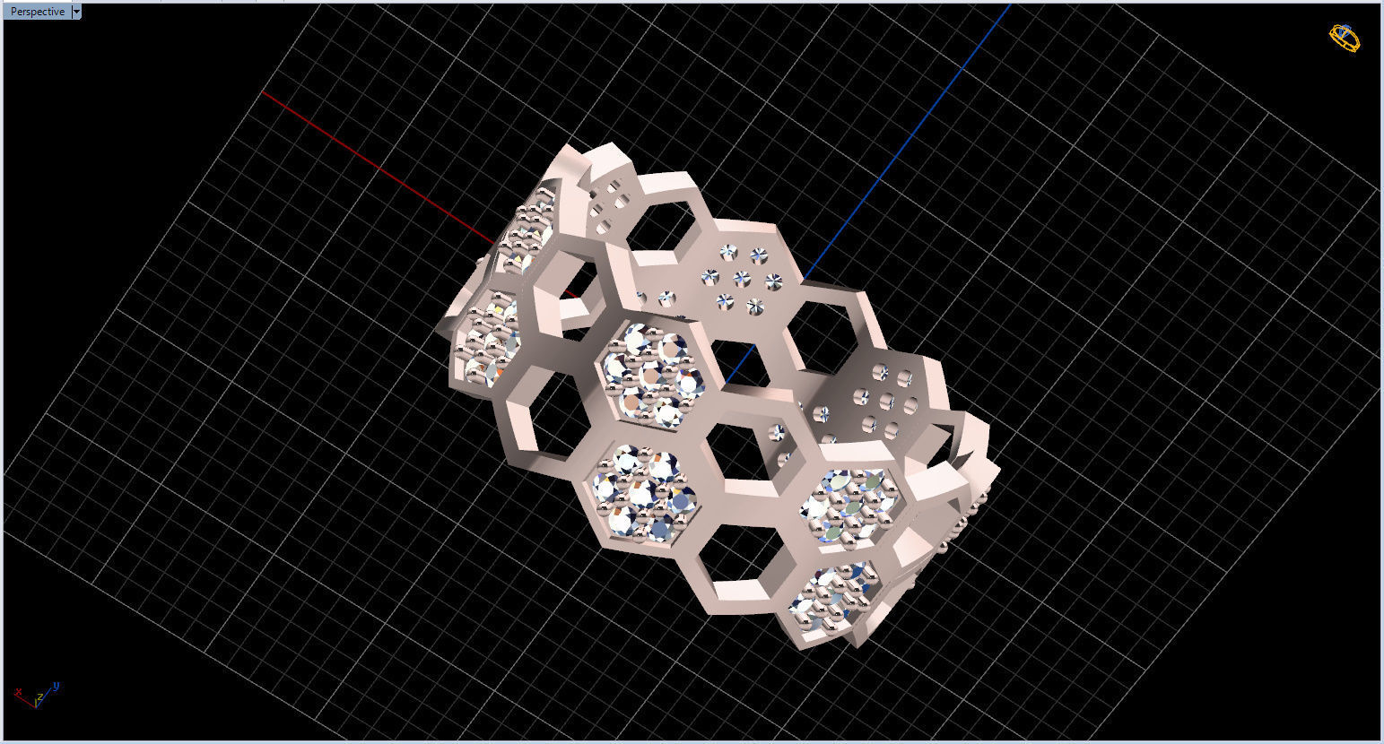 Honeycomb Ring with Round Diamond 3D print model_61