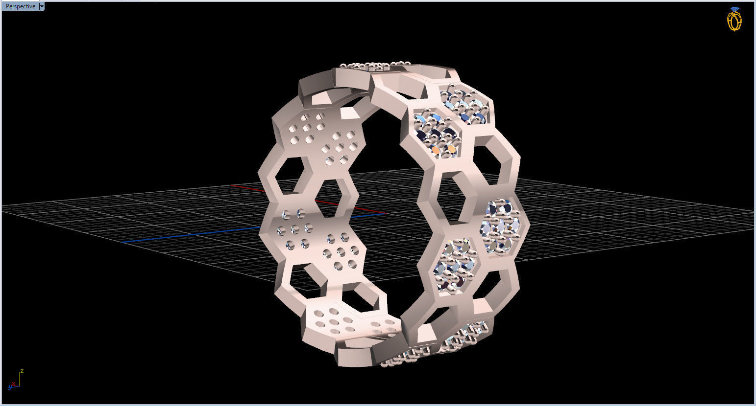 Honeycomb Ring with Round Diamond 3D print model_56