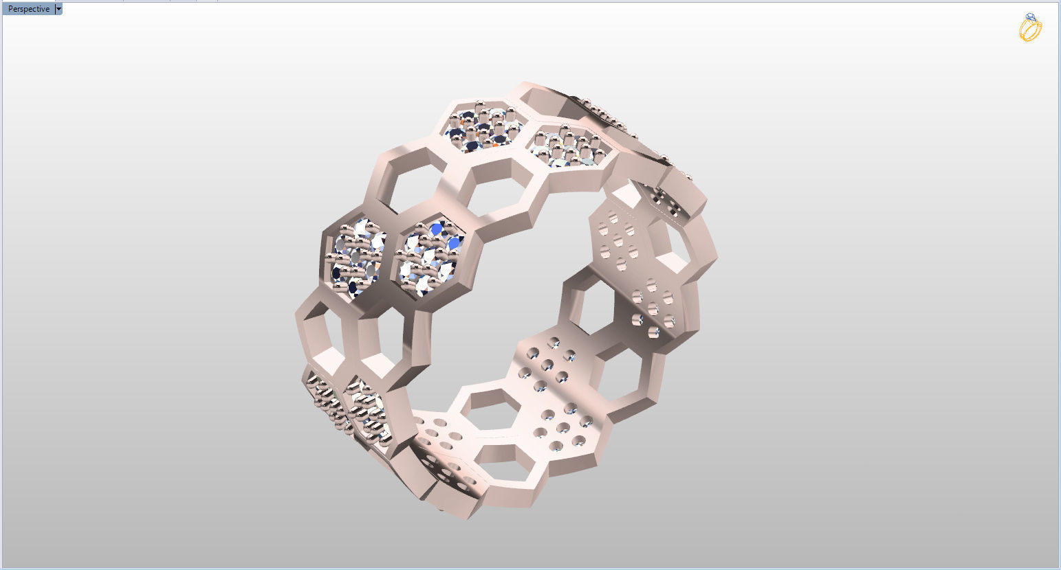 Honeycomb Ring with Round Diamond 3D print model_22