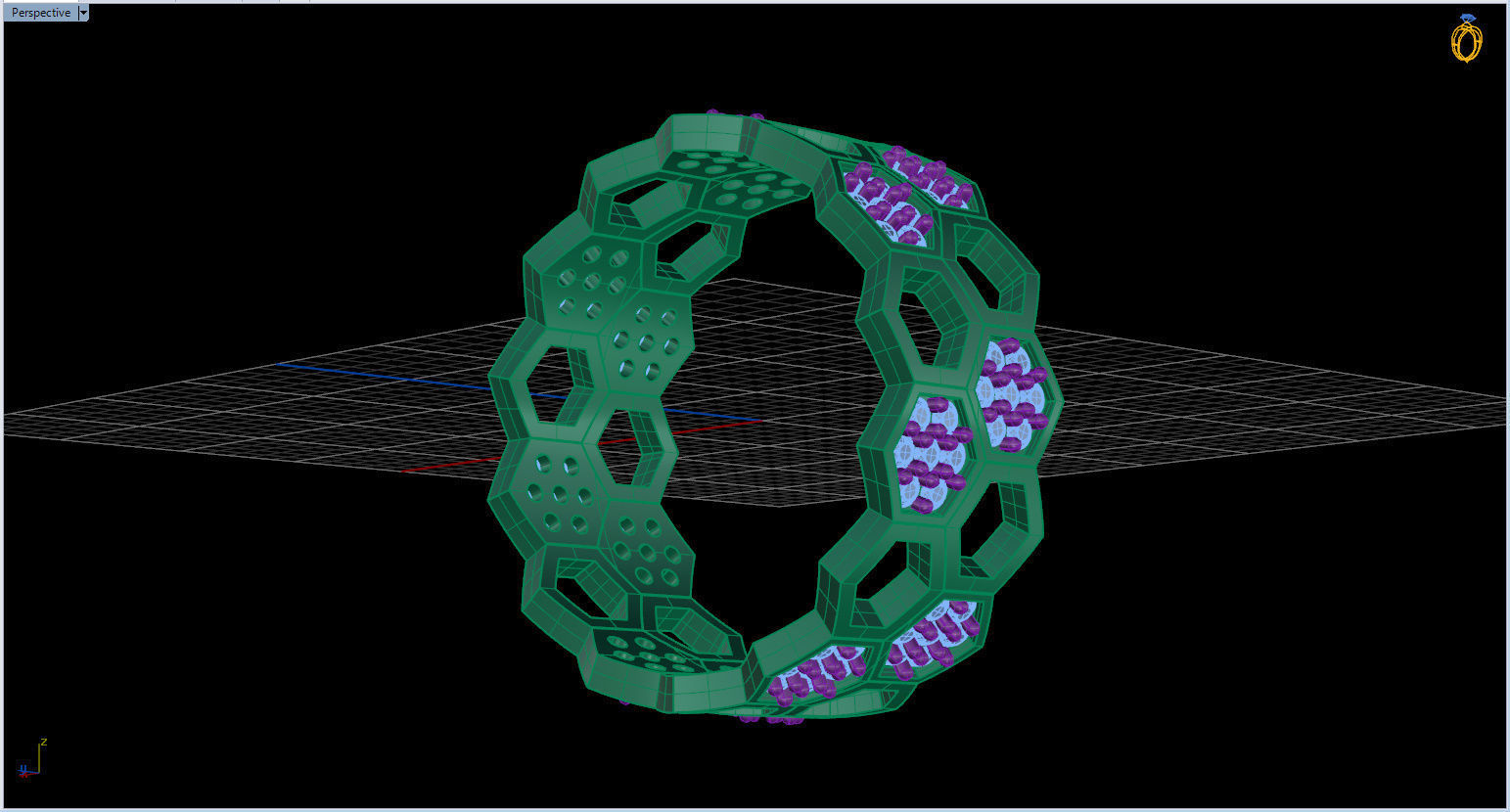 Honeycomb Ring with Round Diamond 3D print model_19