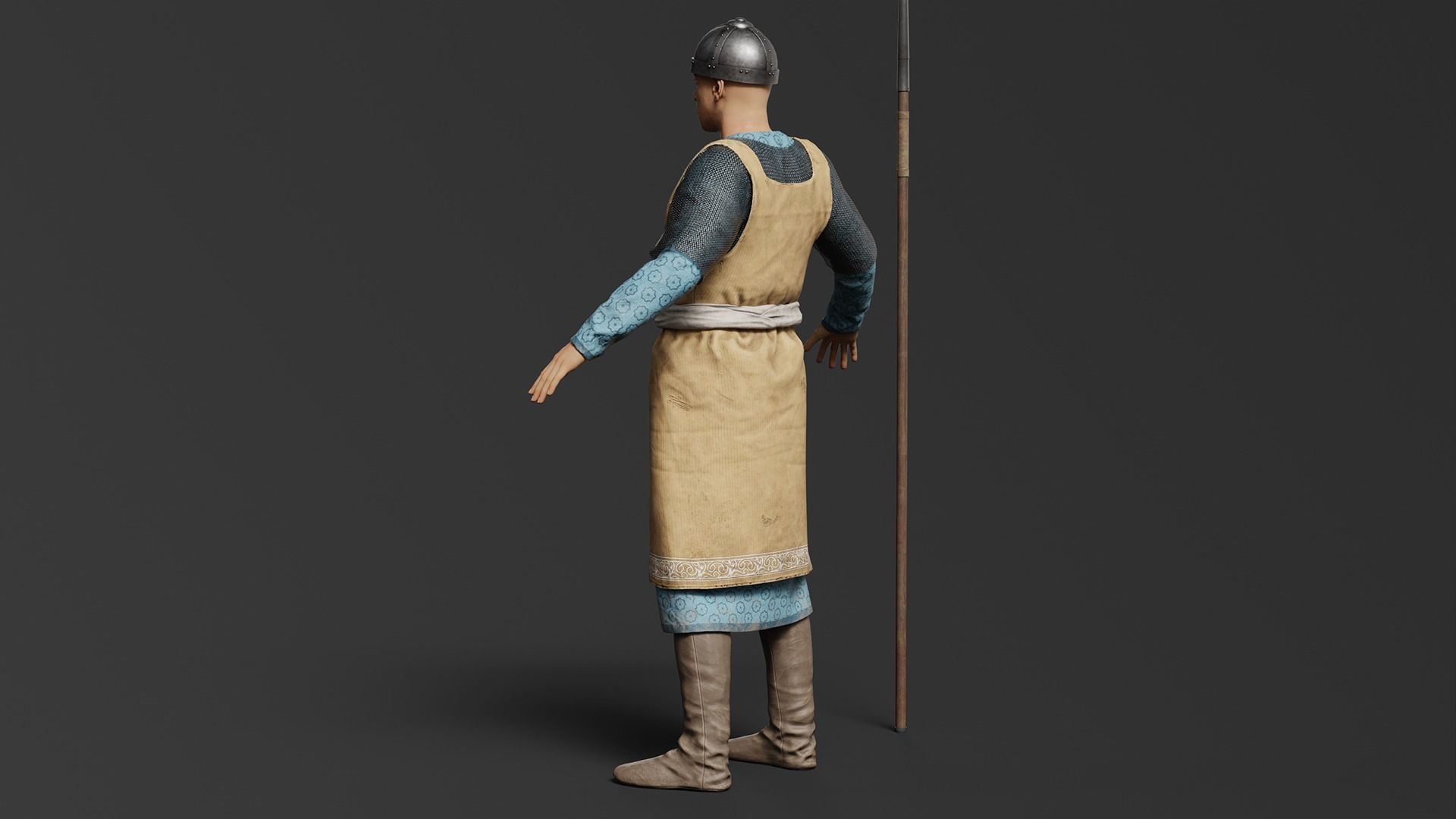 Medieval Southern Warrior Spearman 3D character model Low-poly 3D model_3