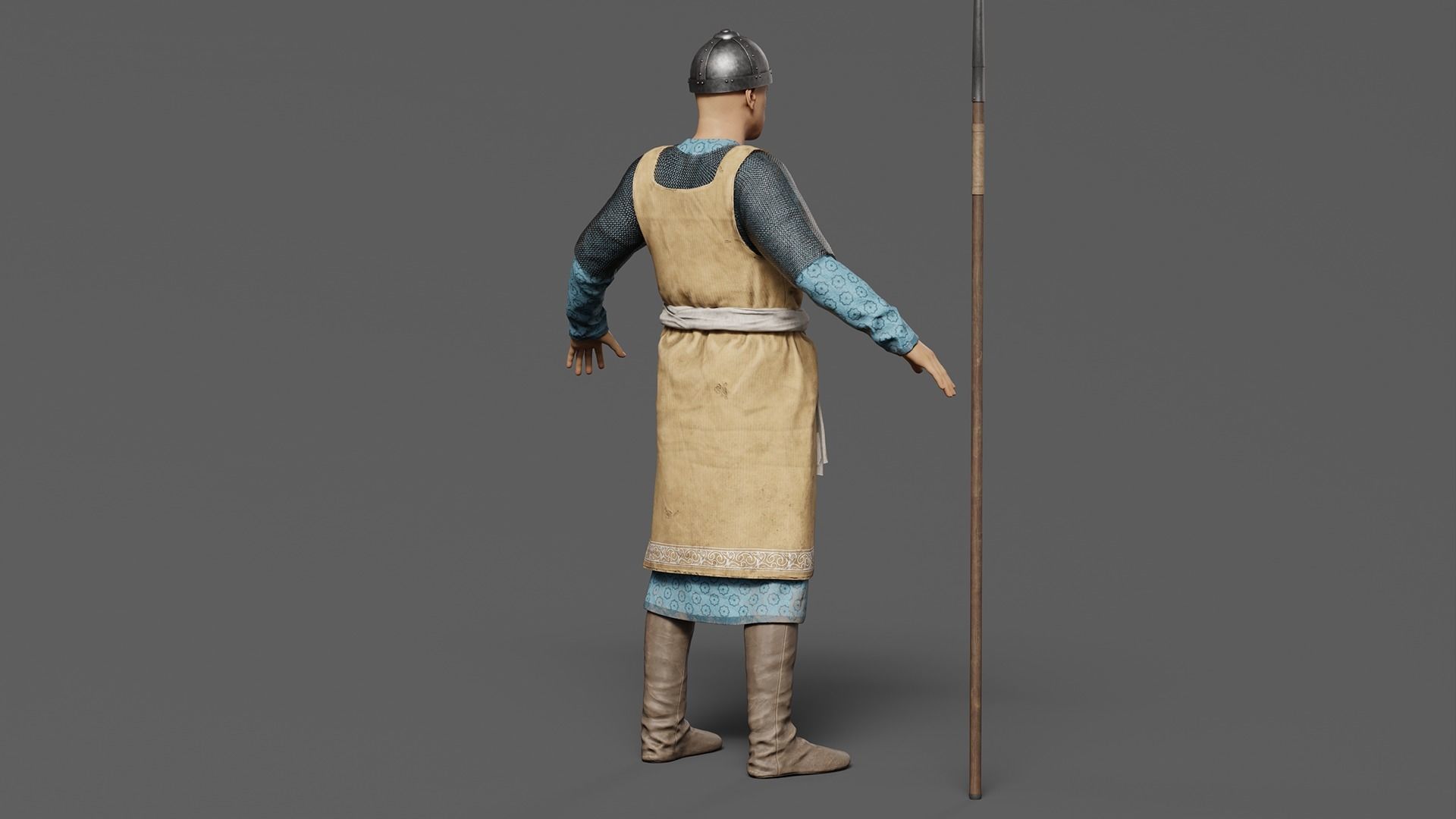 Medieval Southern Warrior Spearman 3D character model Low-poly 3D model_7