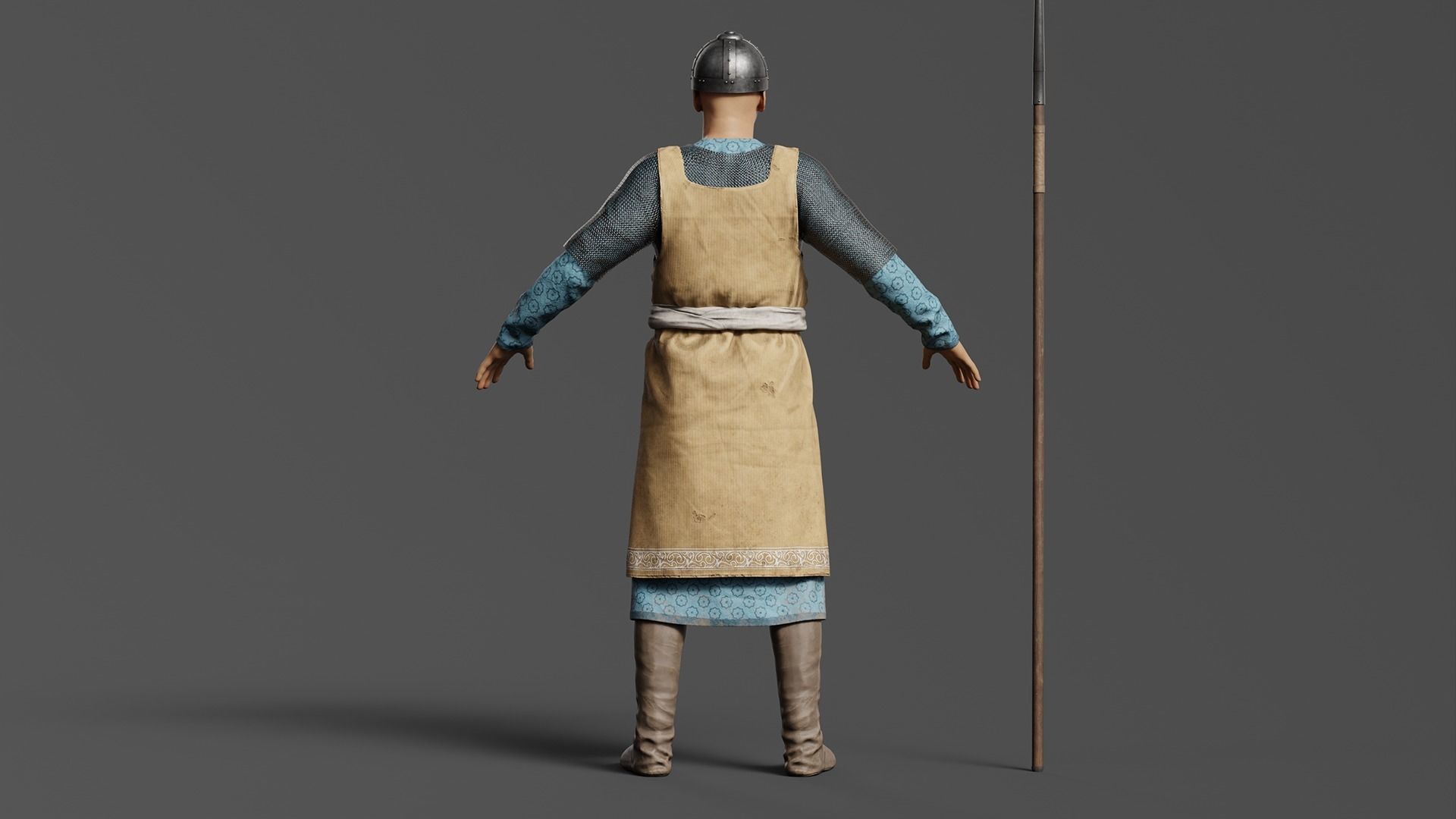 Medieval Southern Warrior Spearman 3D character model Low-poly 3D model_2