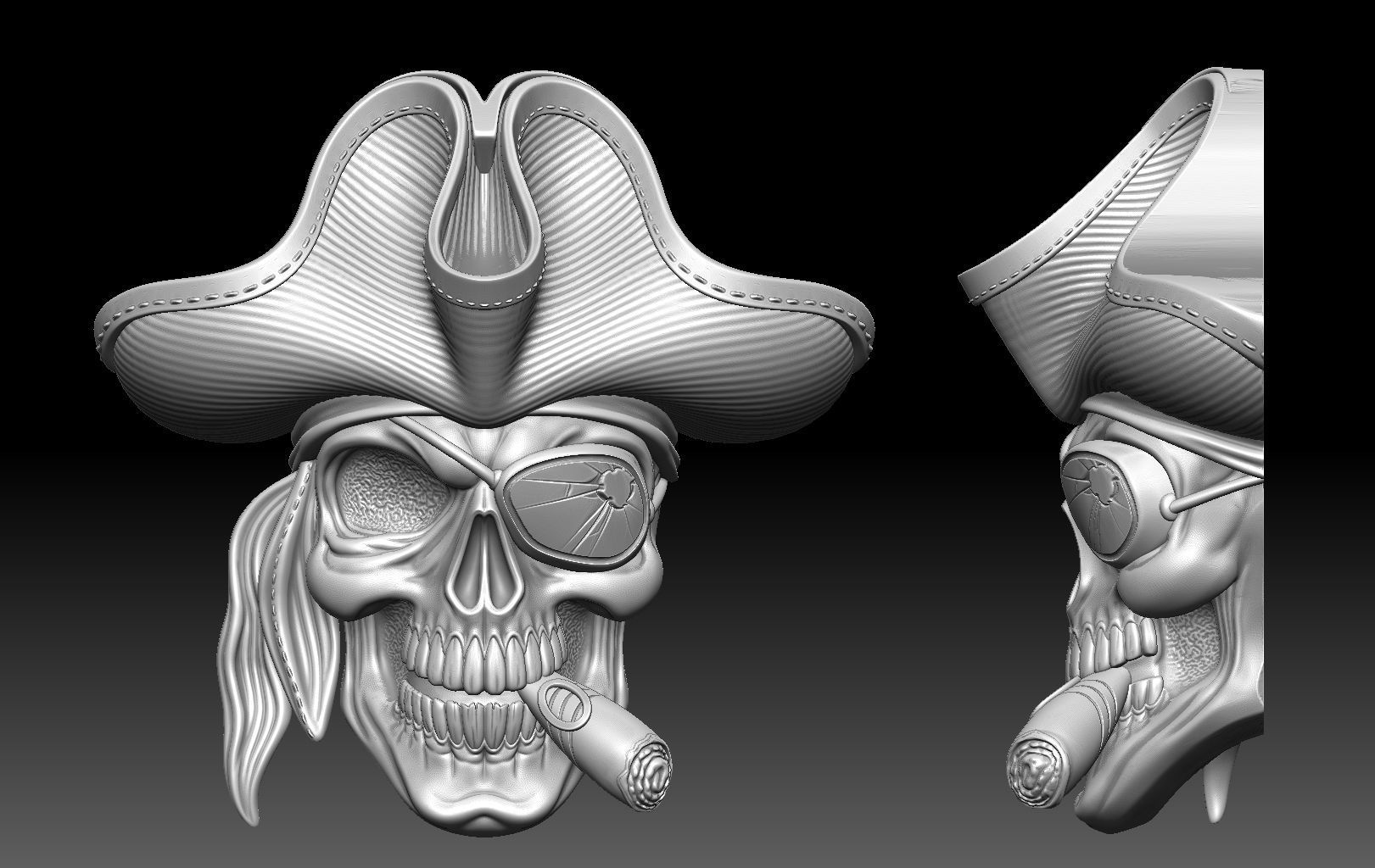 Pirate Skull Cigar Relief 3D print model_3