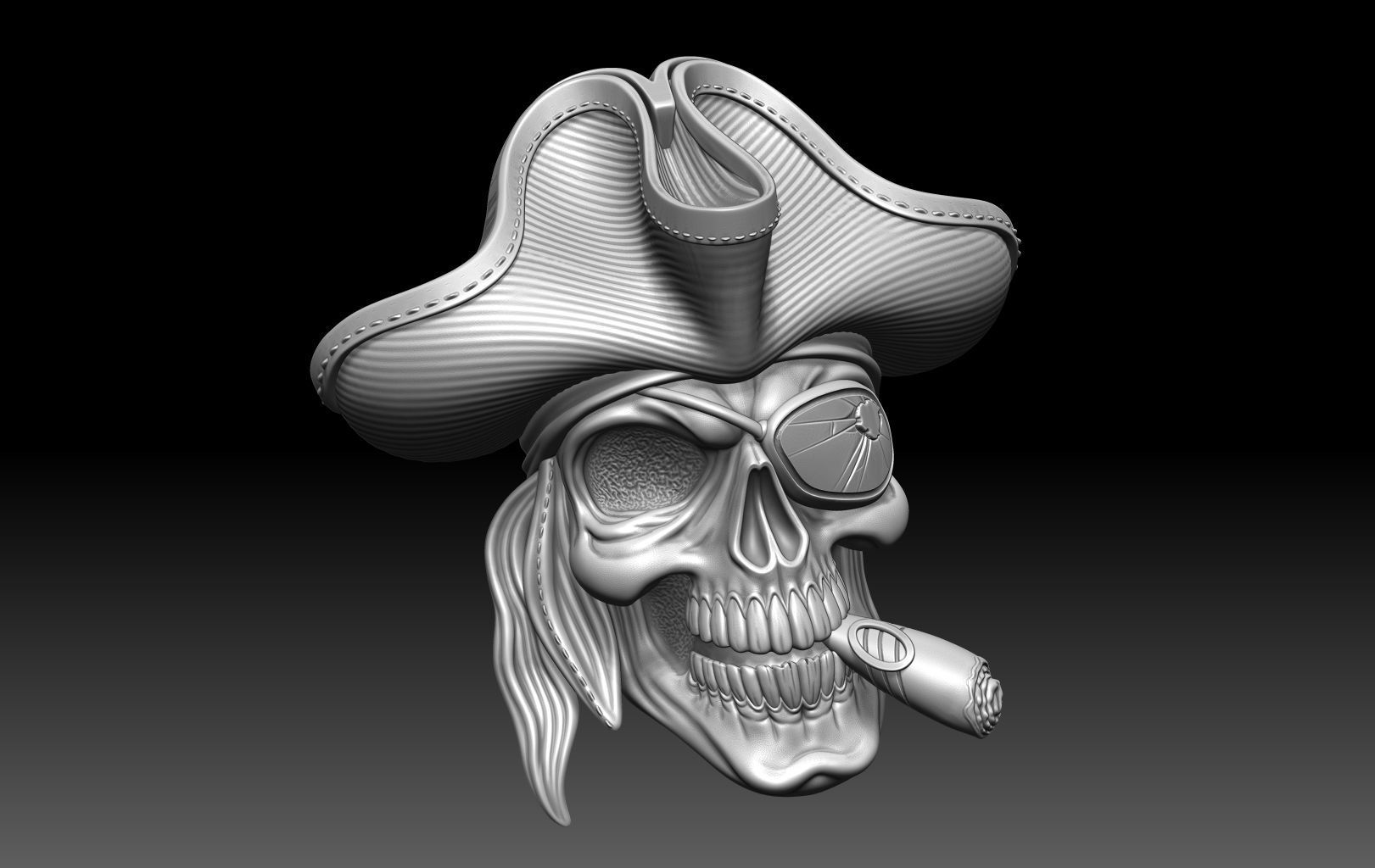Pirate Skull Cigar Relief 3D print model_1