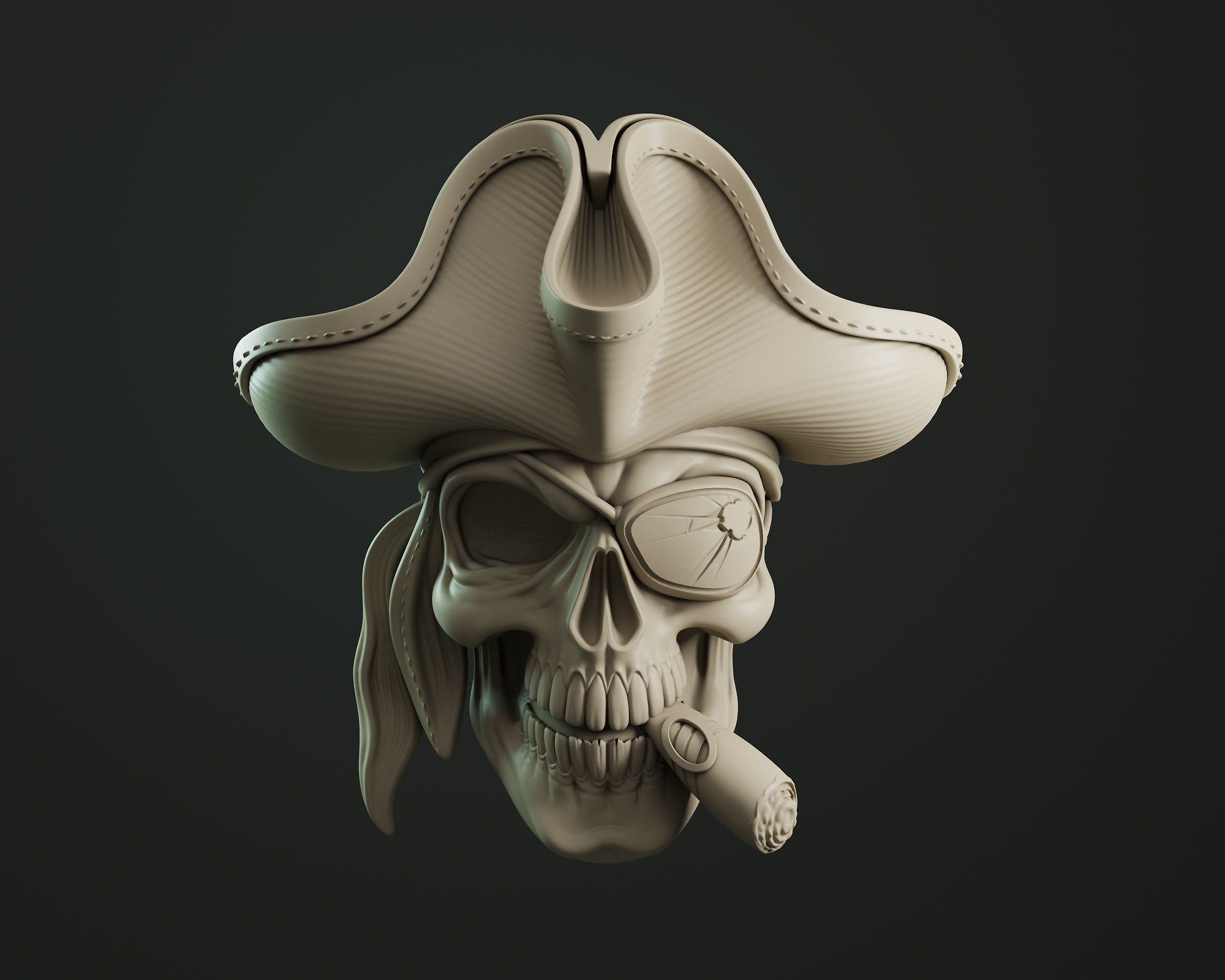 Pirate Skull Cigar Relief 3D print model_6