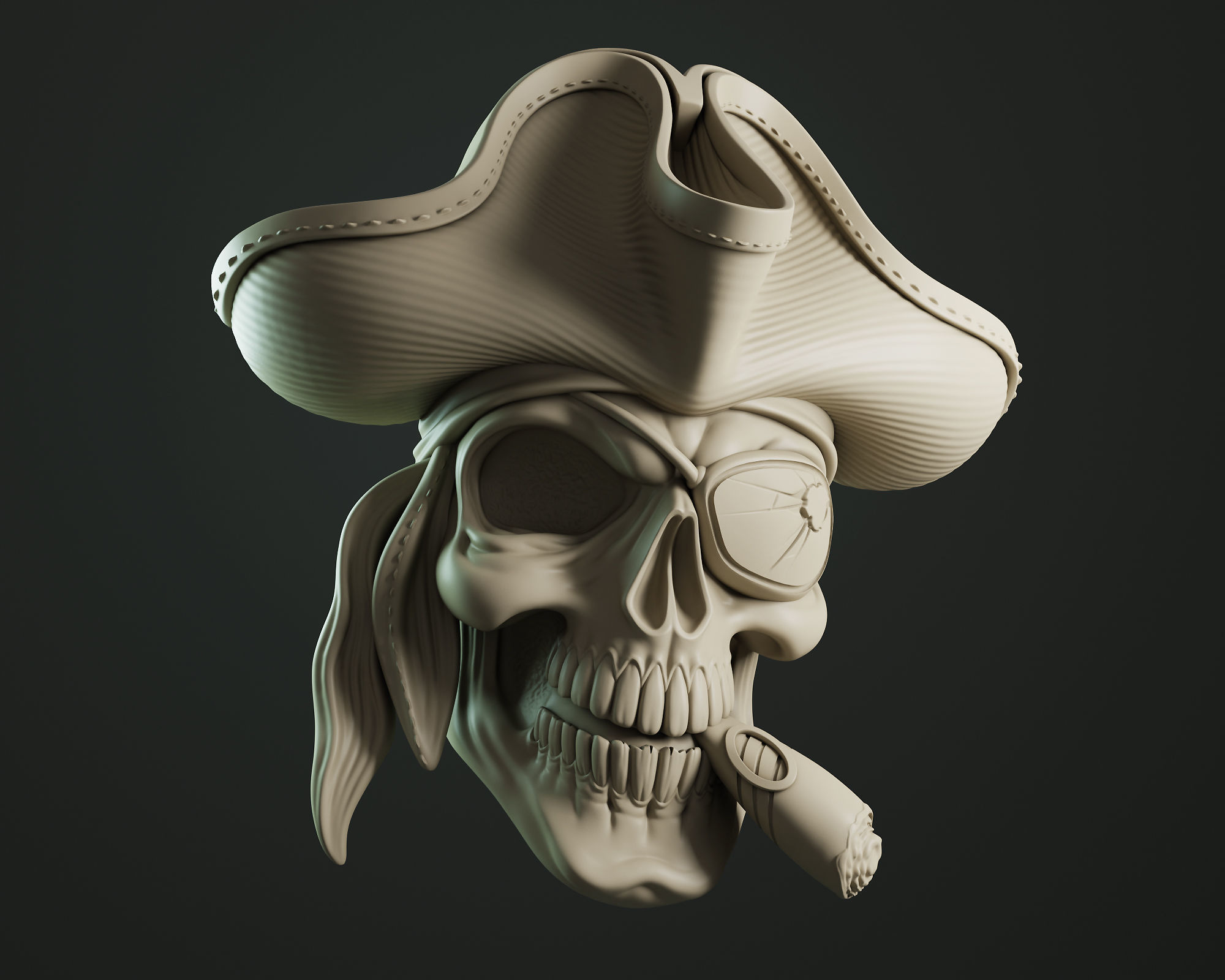 Pirate Skull Cigar Relief 3D print model_5