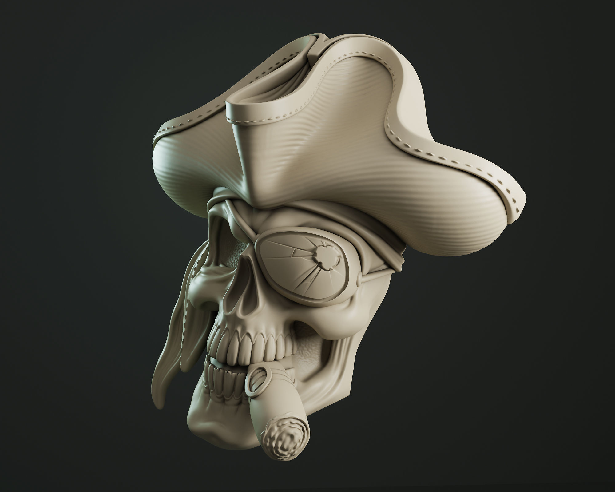 Pirate Skull Cigar Relief 3D print model_8