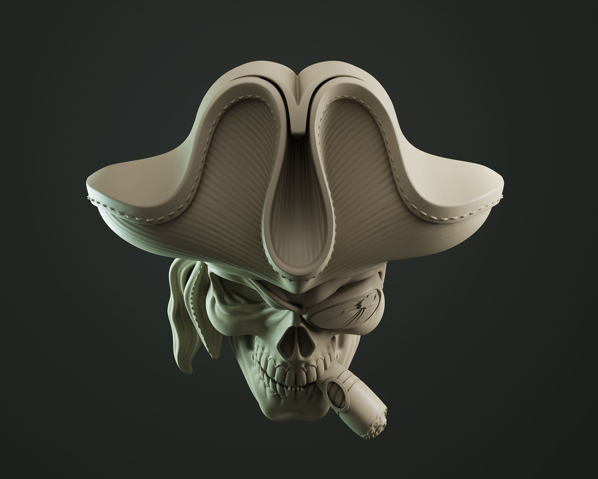 Pirate Skull Cigar Relief 3D print model_10