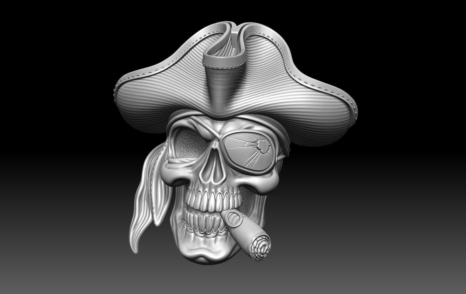 Pirate Skull Cigar Relief 3D print model_4
