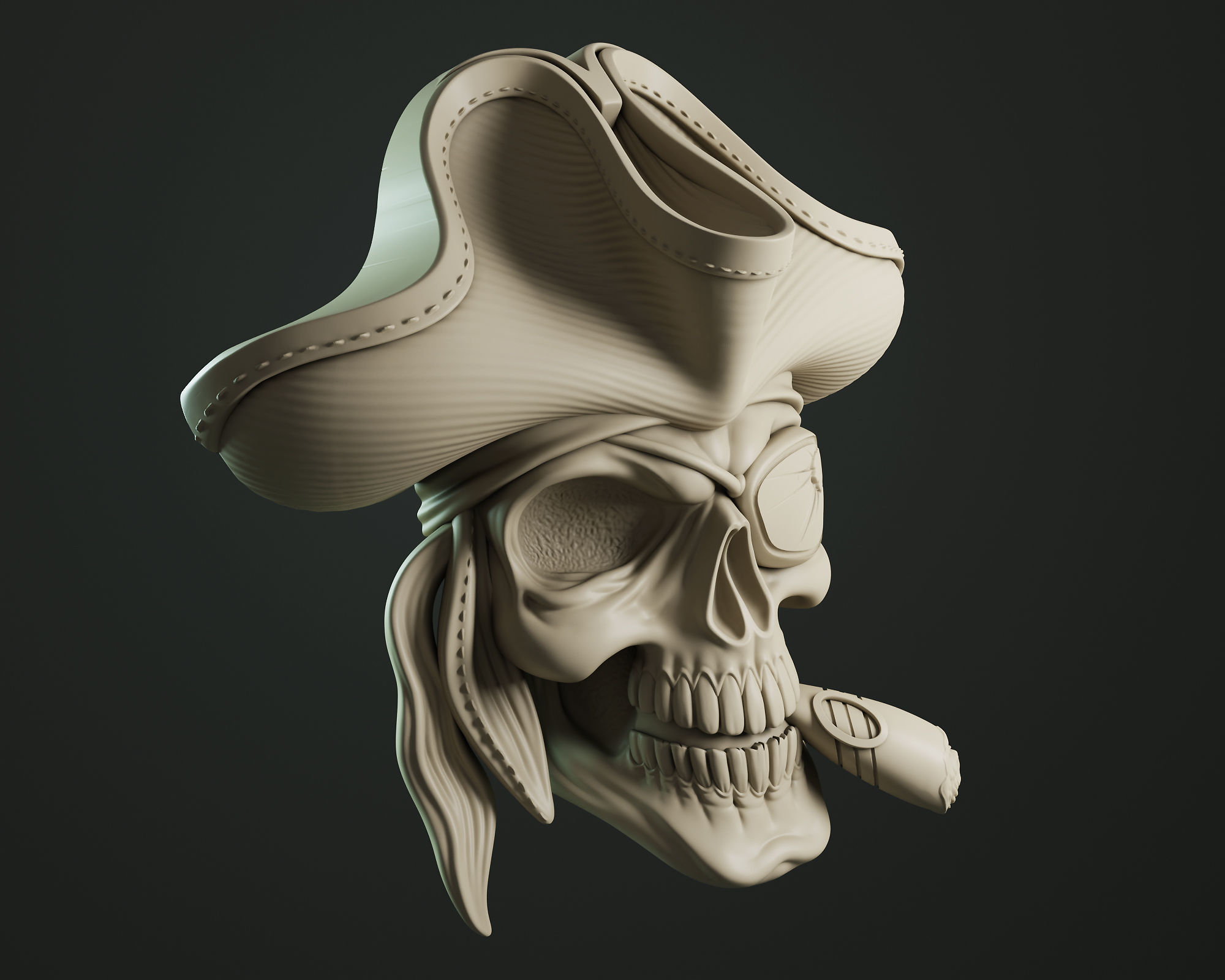 Pirate Skull Cigar Relief 3D print model_2