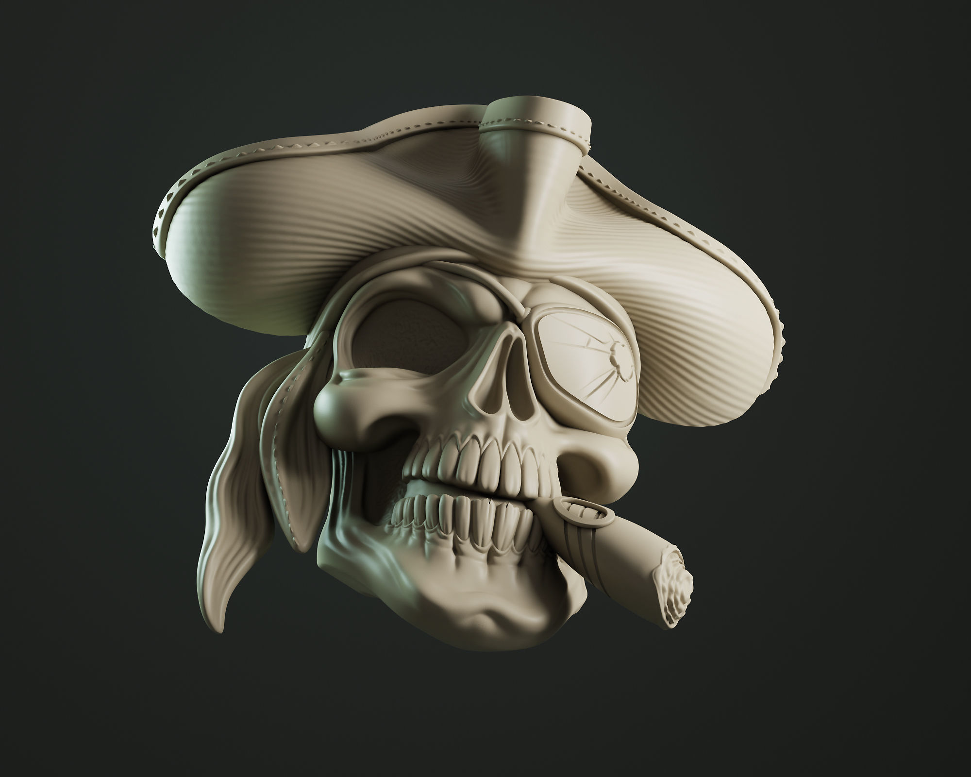Pirate Skull Cigar Relief 3D print model_9