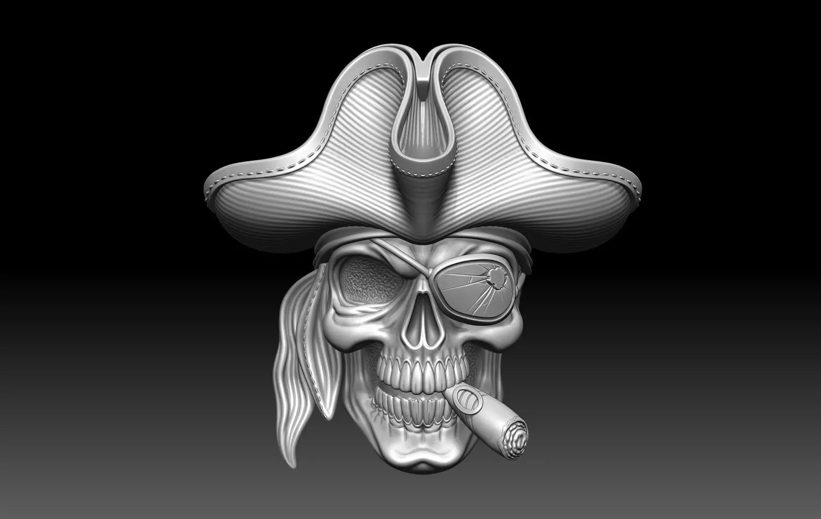 Pirate Skull Cigar Relief 3D print model_0