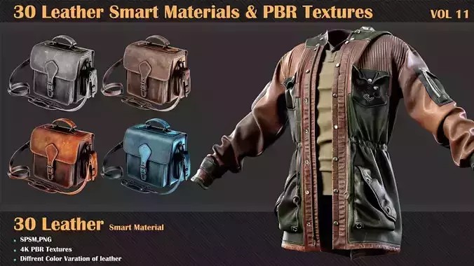 30 Leather Smart Materials and PBR Textures - VOL 11  