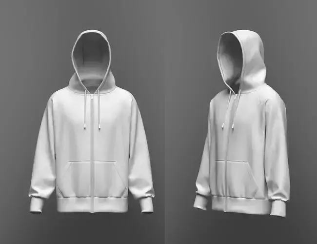 Male Oversized Zip Raglan Hoodie 3D Model
